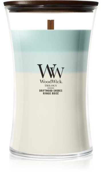 Woodwick Trilogy Driftwood Shores vonná svíčka s dřevěným knotem 610 g