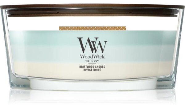 Woodwick Trilogy Driftwood Shores vonná svíčka s dřevěným knotem 453.6 g