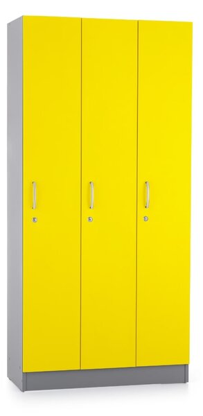 Dřevěná šatní skříňka Visio LUX - 3 oddíly, 90 x 42 x 190 cm, žlutá