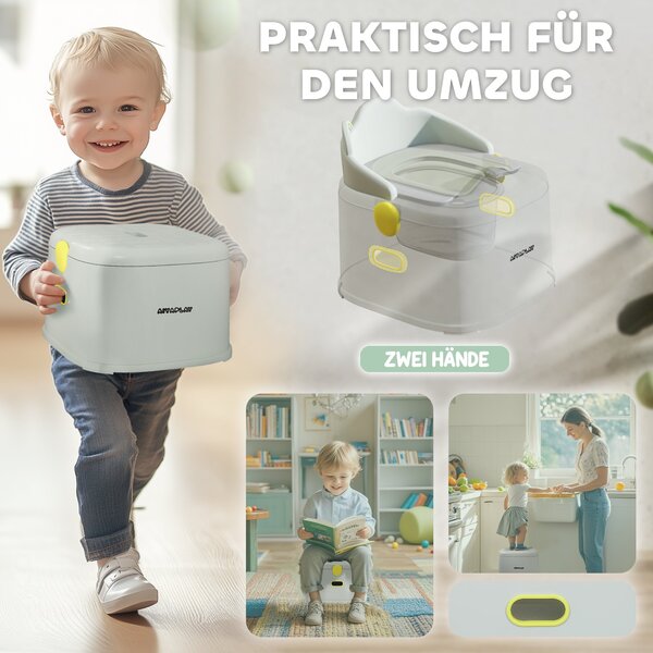 AIYAPLAY 3-v-1 dětský nočník, odnímatelný nočník, nočník s držadly, pro děti 6-72 měsíců, do 50 kg, plast, umělá kůže, šedý | Aosom