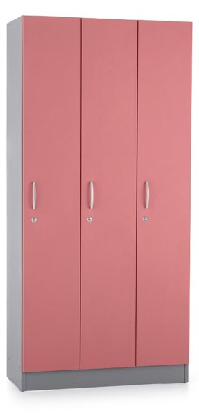 Dřevěná šatní skříňka Visio LUX - 3 oddíly, 90 x 42 x 190 cm, růžová
