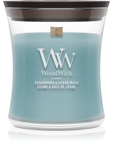 Woodwick Cedarwood & Ocean Moss vonná svíčka s dřevěným knotem 85 g