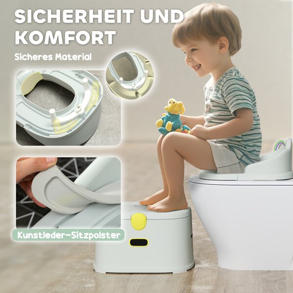 AIYAPLAY 3-v-1 dětský nočník, odnímatelný nočník, nočník s držadly, pro děti 6-72 měsíců, do 50 kg, plast, umělá kůže, šedý | Aosom