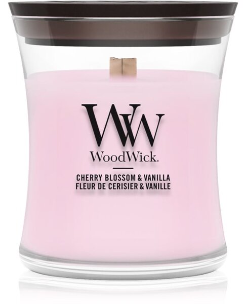 Woodwick Cherry Blossom & Vanilla vonná svíčka s dřevěným knotem 85 g