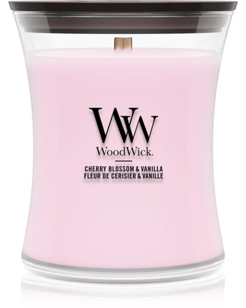 Woodwick Cherry Blossom & Vanilla vonná svíčka s dřevěným knotem 275 g