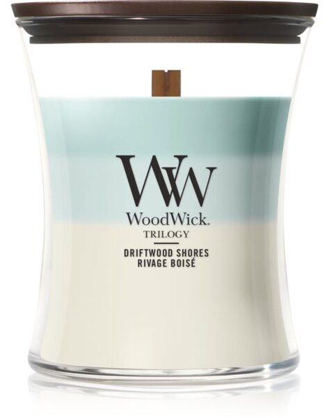 Woodwick Trilogy Driftwood Shores vonná svíčka s dřevěným knotem 275 g