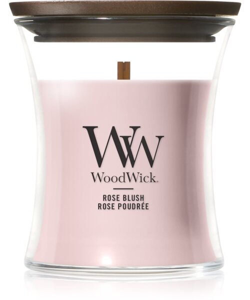 Woodwick Rose Blush vonná svíčka s dřevěným knotem 85 g