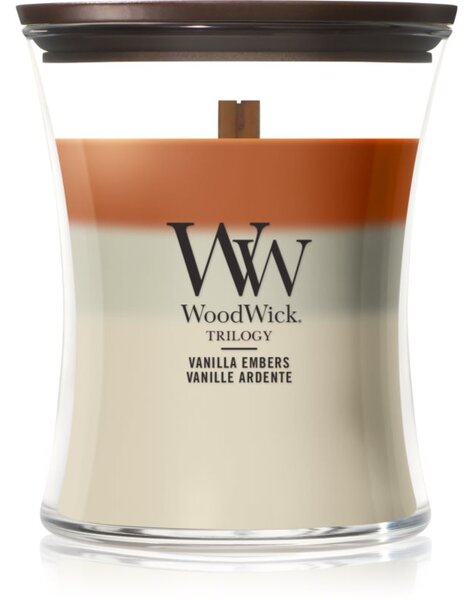 Woodwick Trilogy Vanilla Embers vonná svíčka s dřevěným knotem 275 g