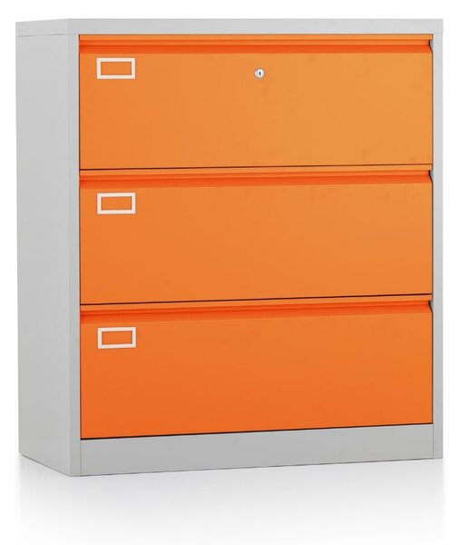 Dvouřadá kovová kartotéka A4 - 3 zásuvky, 90 x 45 x 102 cm, cylindrický zámek, oranžová - ral 2004