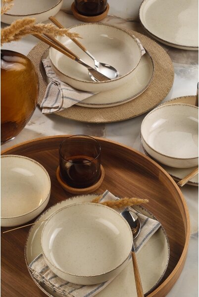 Jídelní sada 12 ks béžová/porcelán