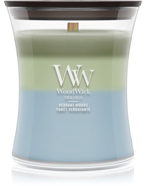 Woodwick Trilogy Verdant Woods vonná svíčka s dřevěným knotem 275 g