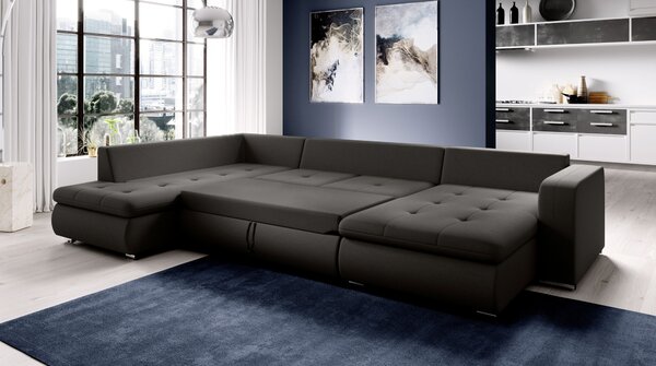 Sedací souprava do U DAFNI - černá / světle šedá, levý roh