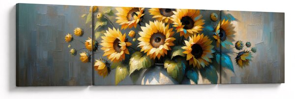 Obraz - Váza se slunečnicemi (170x50 cm)