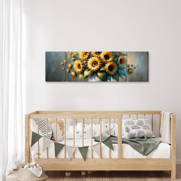 Obraz - Váza se slunečnicemi (170x50 cm)