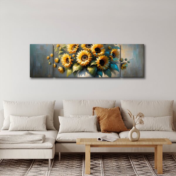 Obraz - Váza se slunečnicemi (170x50 cm)