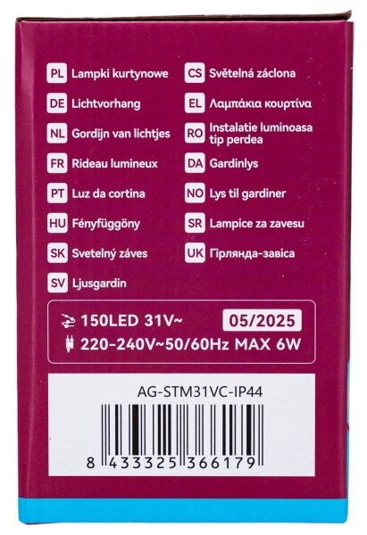 Aigostar - LED Ven. ván. řetěz 150xLED/6W/230V/8 funkcí 1,5x1m IP44 stud bílá+DO
