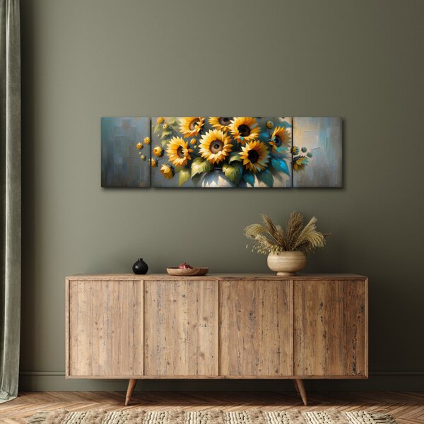 Obraz - Váza se slunečnicemi (170x50 cm)