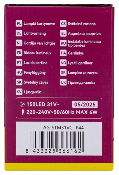 Aigostar - LED Ven. ván. řetěz 150xLED/6W/230V/8 funkcí 1,5x1m IP44 tep bílá+DO