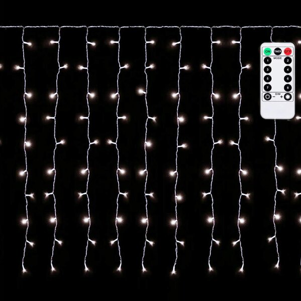 Aigostar - LED Ven. ván. řetěz 150xLED/6W/230V/8 funkcí 1,5x1m IP44 stud bílá+DO