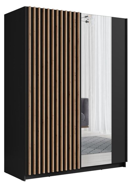 Šatní skříň se zrcadlem 150 cm BUGA - dub artisan / černá