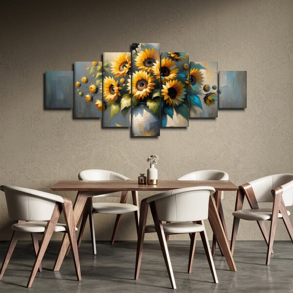 Obraz - Váza se slunečnicemi (210x100 cm)