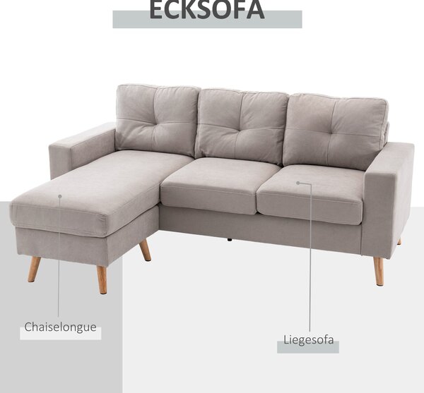 HOMCOM L-tvará látková pohovka, souprava pohovek v lněném vzhledu, rohová pohovka s chaise longue pro 3 osoby, rohová pohovka do obývacího pokoje, svě