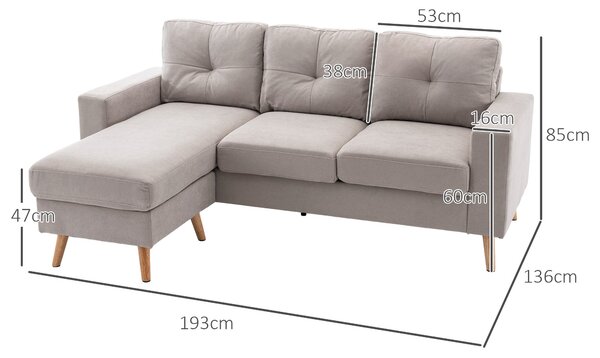 HOMCOM L-tvará látková pohovka, souprava pohovek v lněném vzhledu, rohová pohovka s chaise longue pro 3 osoby, rohová pohovka do obývacího pokoje, svě