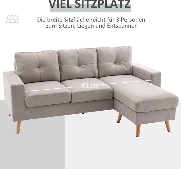 HOMCOM L-tvará látková pohovka, souprava pohovek v lněném vzhledu, rohová pohovka s chaise longue pro 3 osoby, rohová pohovka do obývacího pokoje, svě