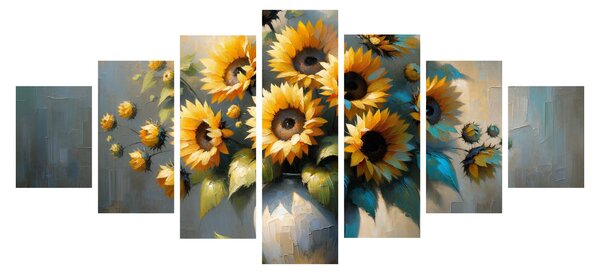 Obraz - Váza se slunečnicemi (210x100 cm)