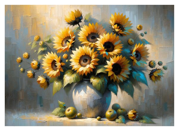 Skleněný obraz - Váza se slunečnicemi (70x50 cm)