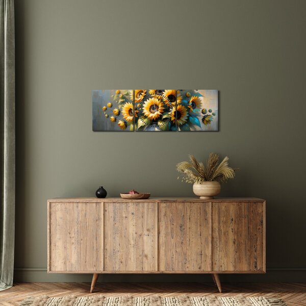 Obraz - Váza se slunečnicemi (s hodinami) (90x30 cm)