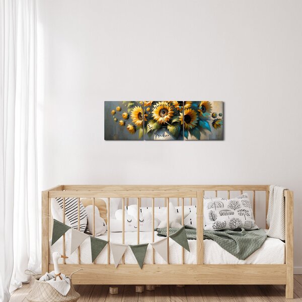Obraz - Váza se slunečnicemi (s hodinami) (90x30 cm)