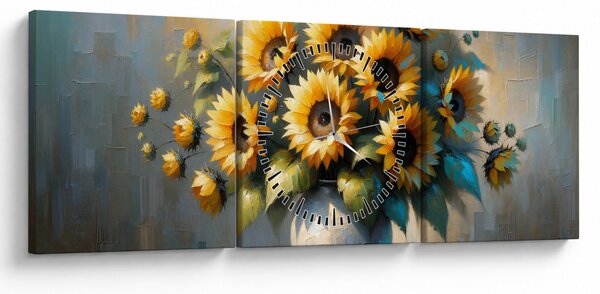 Obraz - Váza se slunečnicemi (s hodinami) (90x30 cm)