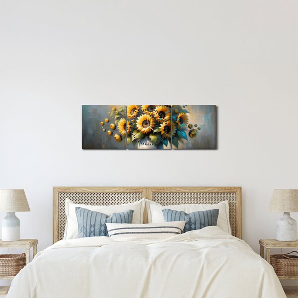 Obraz - Váza se slunečnicemi (s hodinami) (90x30 cm)