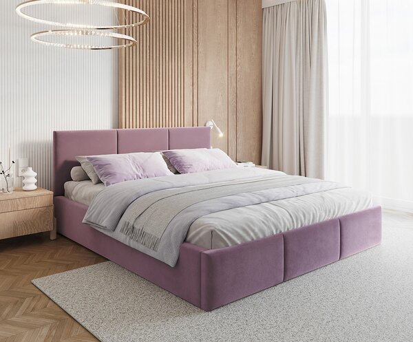 Čalouněná postel FRESIA 90x200cm Fialová Paris s úložným prostorem kovový rošt
