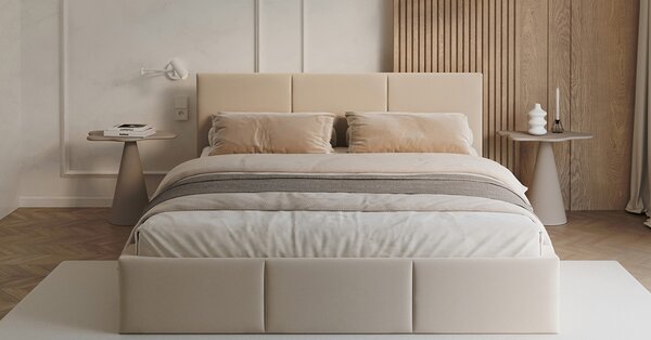 Čalouněná postel FRESIA 90x200cm Krémová Paris s úložným prostorem kovový rošt