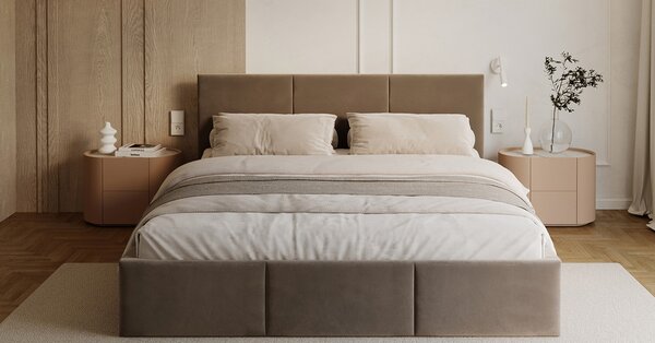 Čalouněná postel FRESIA 90x200cm Hnědá Paris s úložným prostorem kovový rošt