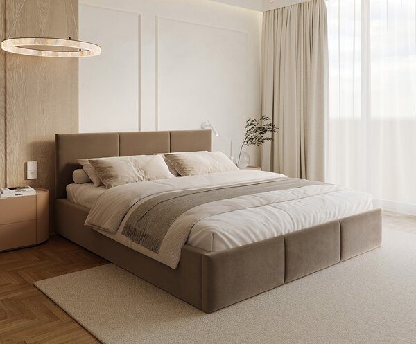 Čalouněná postel FRESIA 90x200cm Hnědá Paris s úložným prostorem kovový rošt