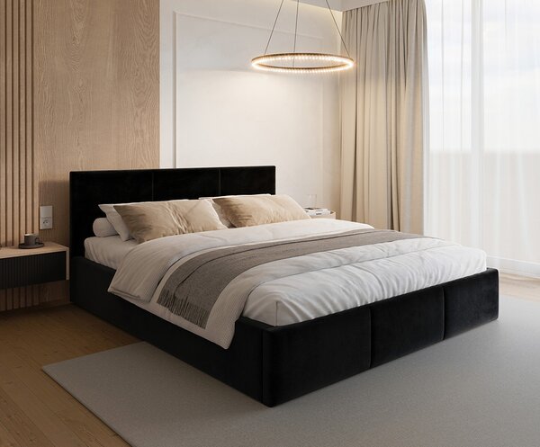 Čalouněná postel FRESIA 90x200cm Černá Paris s úložným prostorem kovový rošt