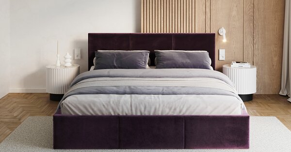 Čalouněná postel FRESIA 90x200cm Tmavě fialová Paris s úložným prostorem kovový rošt