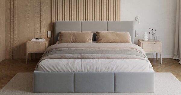 Čalouněná postel FRESIA 90x200cm Světle šedá Paris s úložným prostorem kovový rošt