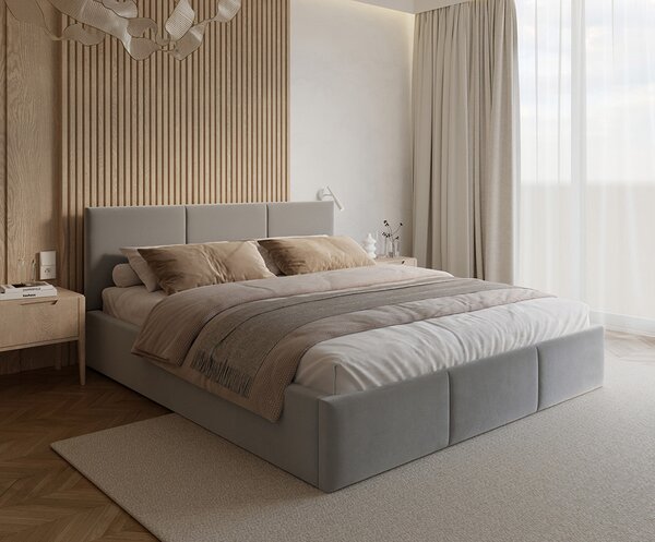 Čalouněná postel FRESIA 90x200cm Světle šedá Paris s úložným prostorem kovový rošt