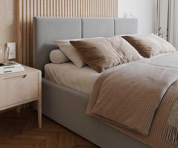 Čalouněná postel FRESIA 90x200cm Světle šedá Paris s úložným prostorem kovový rošt