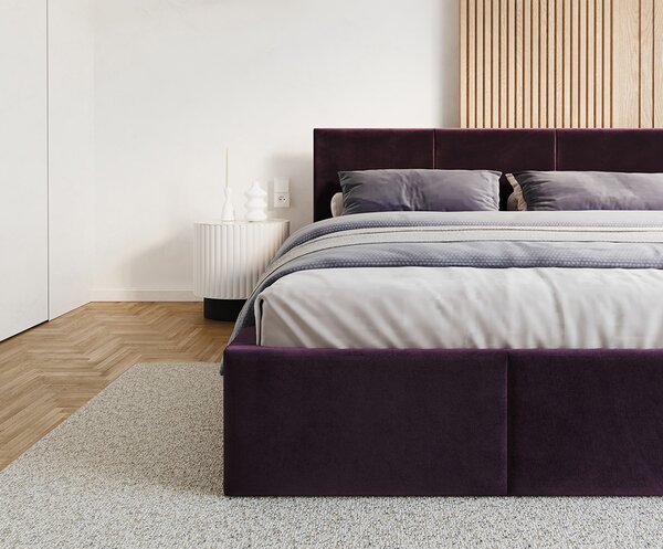 Čalouněná postel FRESIA 90x200cm Tmavě fialová Paris s úložným prostorem kovový rošt