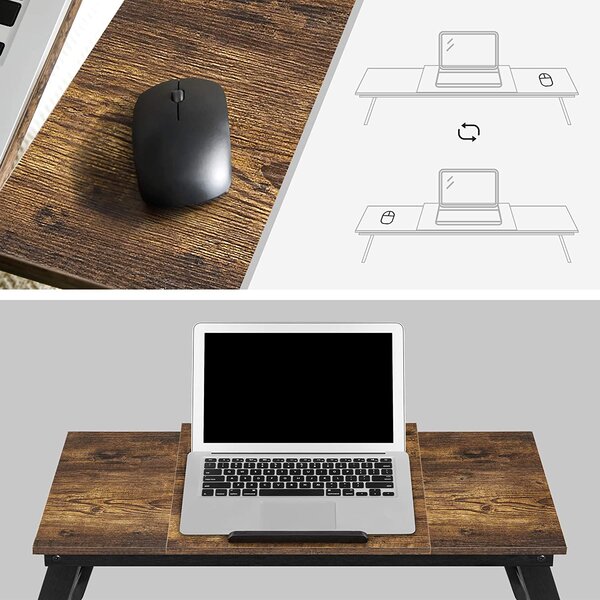 Stůl na laptop, výškově nastavitelný snídaňový tác, 71 x 35 x 23 cm, rustikální hnědý