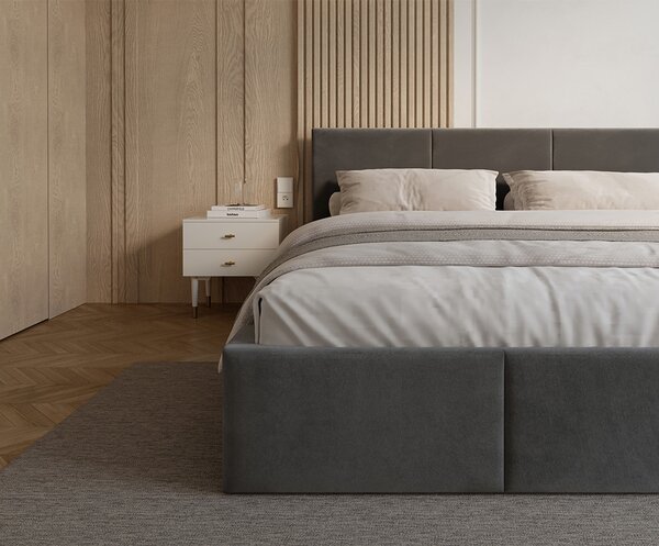 Čalouněná postel FRESIA 90x200cm Šedá Paris s úložným prostorem kovový rošt