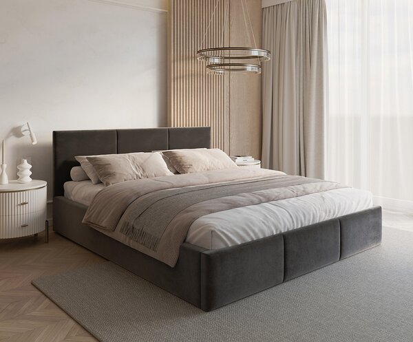 Čalouněná postel FRESIA 90x200cm Tmavě šedá Paris s úložným prostorem kovový rošt