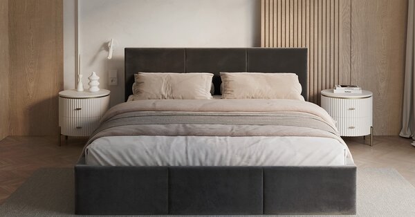 Čalouněná postel FRESIA 90x200cm Tmavě šedá Paris s úložným prostorem kovový rošt
