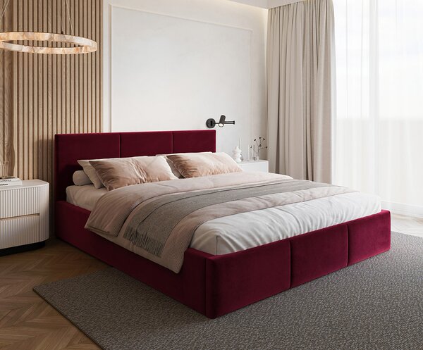 Čalouněná postel FRESIA 90x200cm Vínová Paris s úložným prostorem kovový rošt