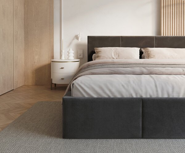 Čalouněná postel FRESIA 90x200cm Tmavě šedá Paris s úložným prostorem kovový rošt